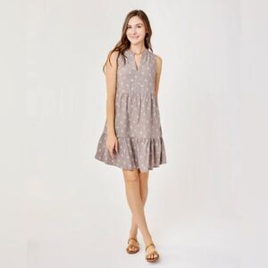 CARVE DESIGNS Muted Lavender NELLIE Linen blend Floral sleeveless Dress size L